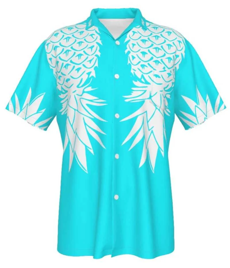 upside down pineapple hawaiian shirt, light blue, retro style pineapple vector, photograph 