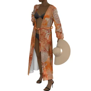 All-Over Print Women's Lace-up Chiffon Robe